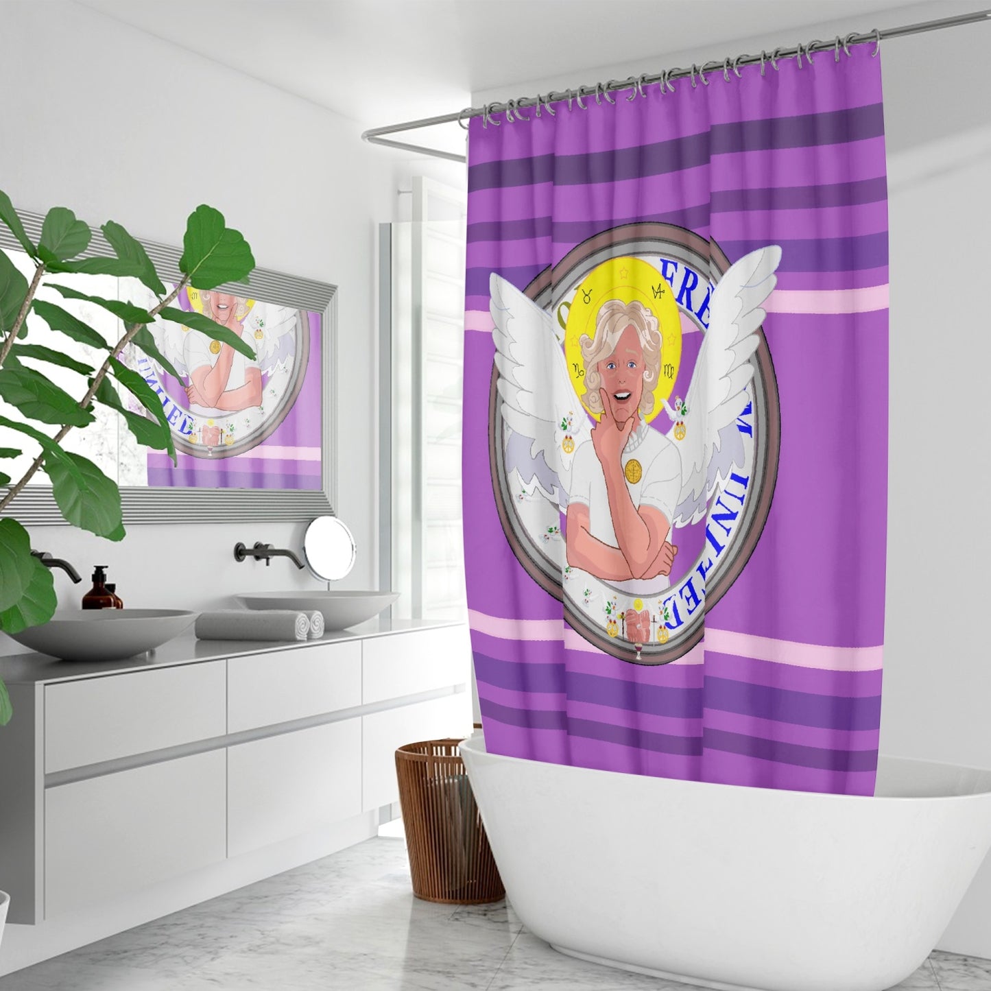 Quick-drying Shower Curtain GLOBAL FREEDOM UNITED© ARCHANGEL GABRIEL Lilac