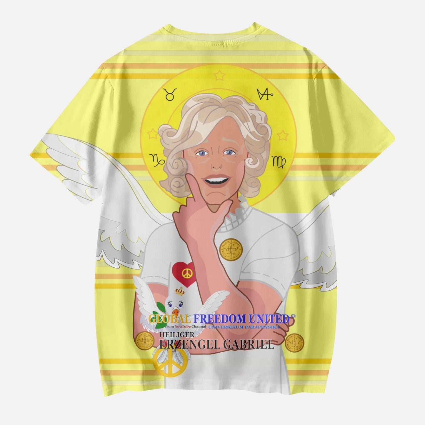 AOP Kids' Short T-Shirts GLOBAL FREEDOM UNITED© ARCHANGEL GABRIEL GERMAN YELLOW