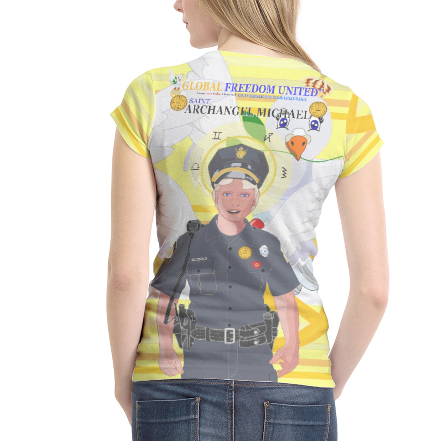 Women´s T-shirt 1 GLOBAL FREEDOM UNITED© Archangel Michael As Policemen Yellow