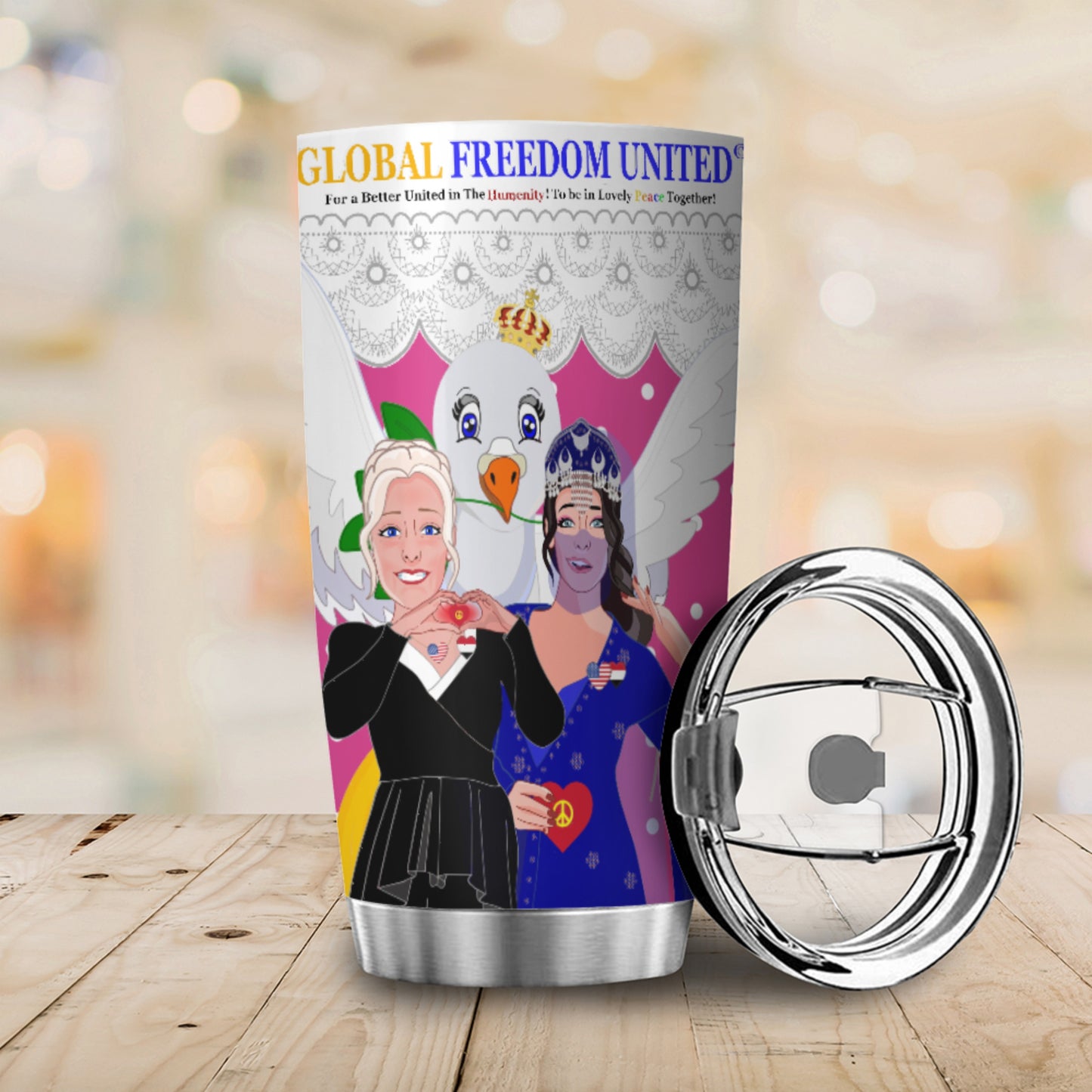 Tumbler GLOBAL FREEDOM UNITED© Women Yemen & USA  Pink2