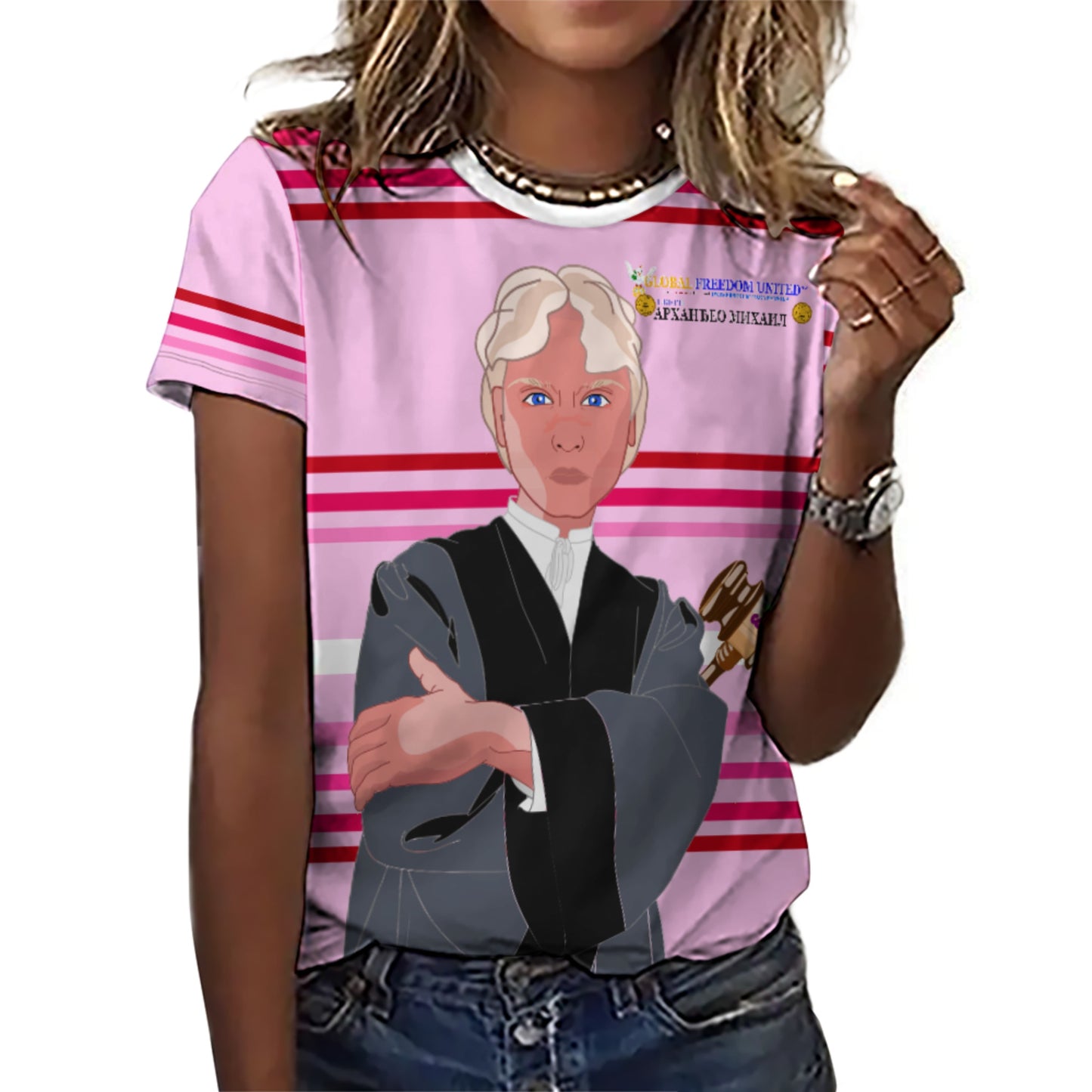 Women´s T-shirt  GLOBAL FREEDOM UNITED© Archangel Michael Serbia V5 Pink1