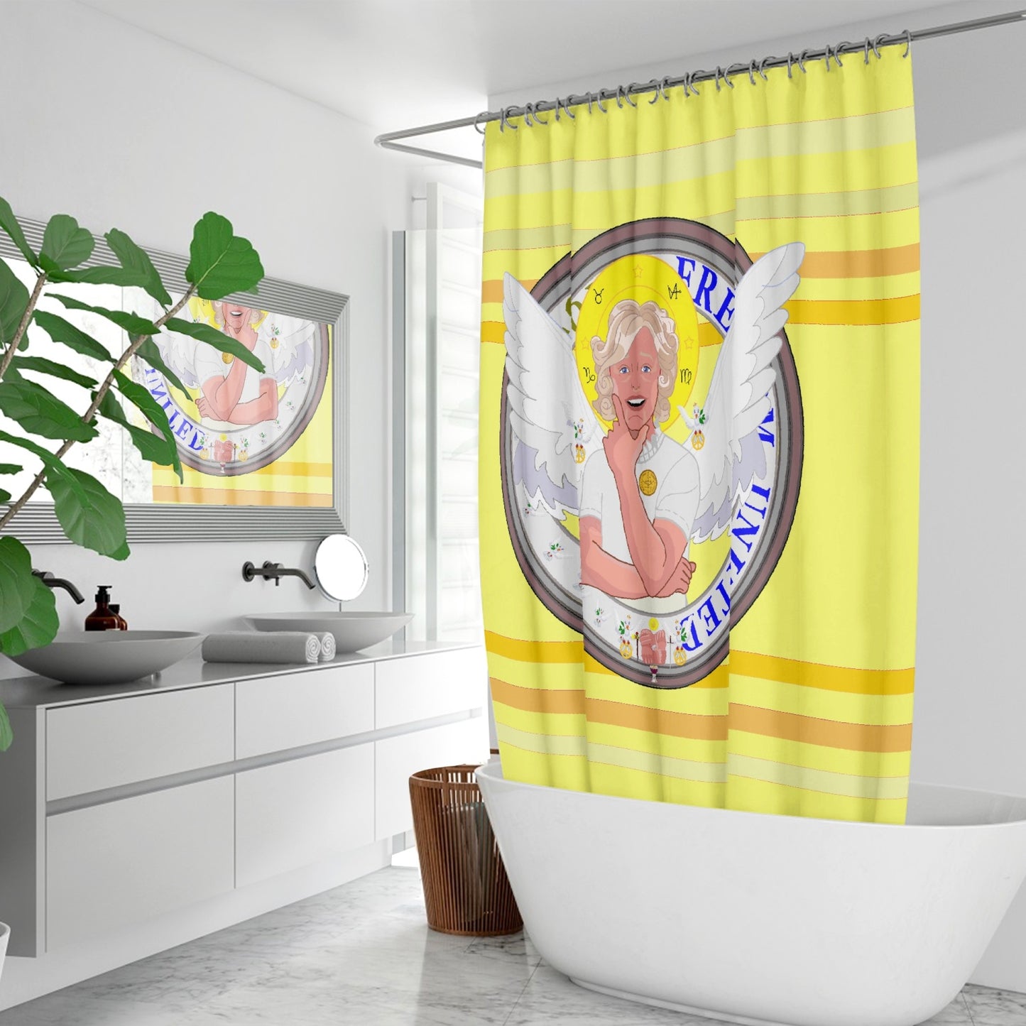Quick-drying Shower Curtain GLOBAL FREEDOM UNITED© ARCHANGEL GABRIEL Yellow