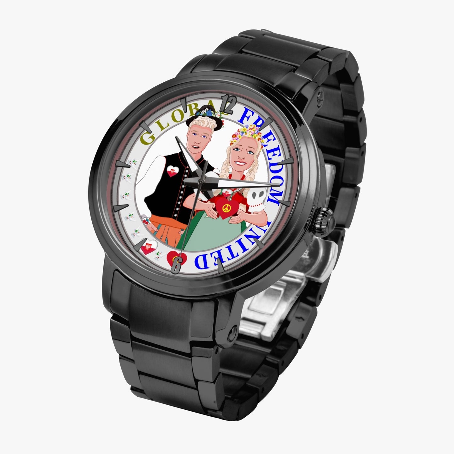GLOBAL FREEDOM UNITED© Couple Poland New Steel Strap Automatic Watch (With Indicators)
