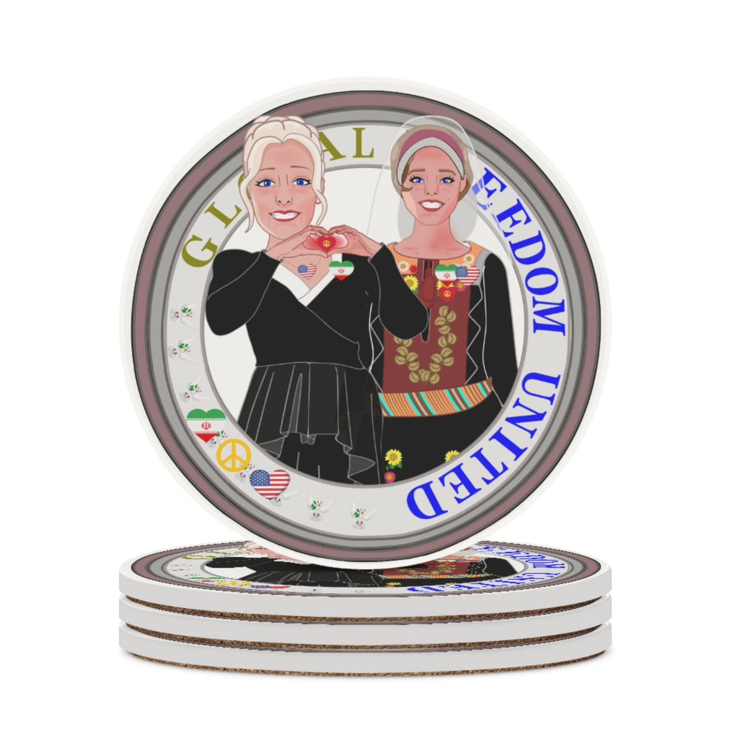 Ceramic Coaster GLOBAL FREEDOM UNITED© Women Iran & USA
