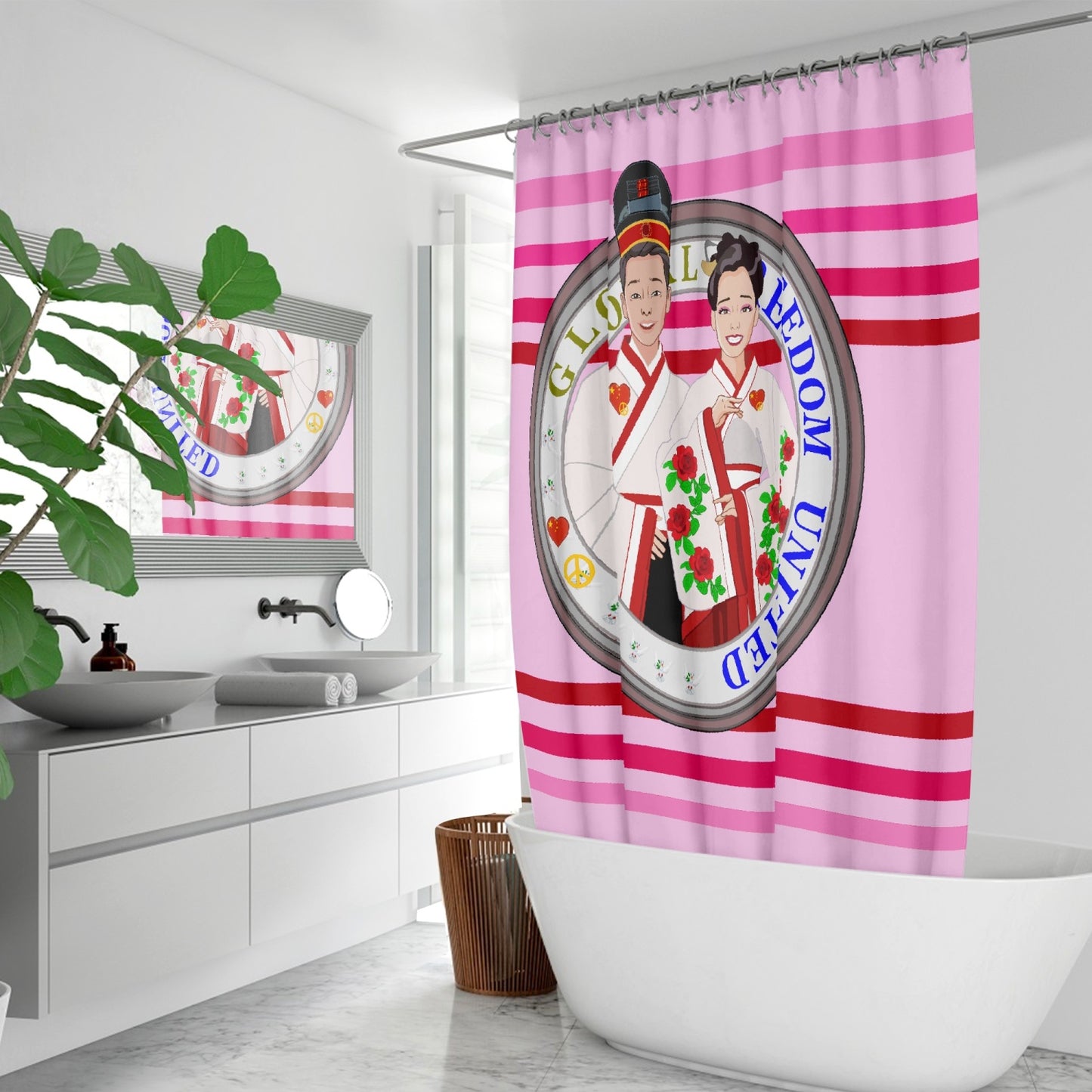 GLOBAL FREEDOM UNITED© Couple China Pink1 - Quick-drying Shower Curtain