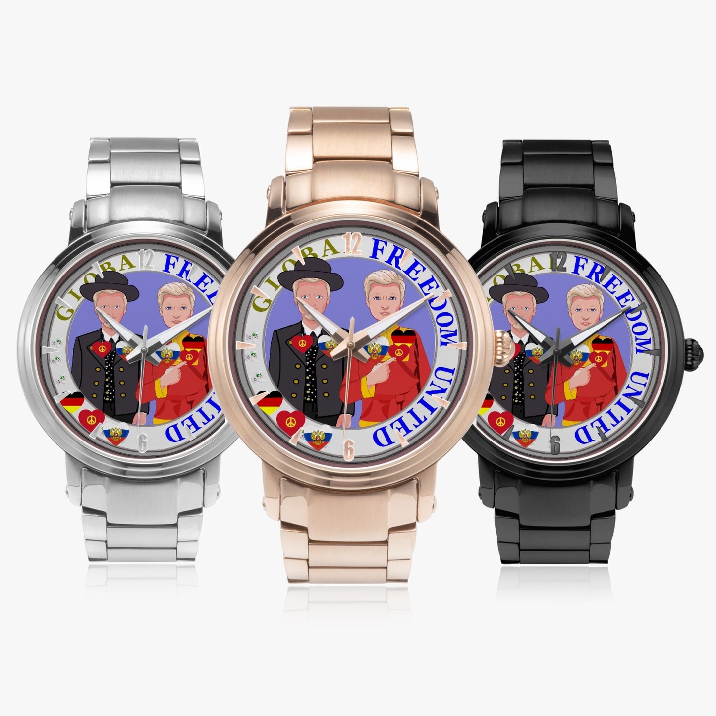 GLOBAL FREEDOM UNITED©  New Steel Strap Automatic Watch (With Indicators) Men Germany & Russia