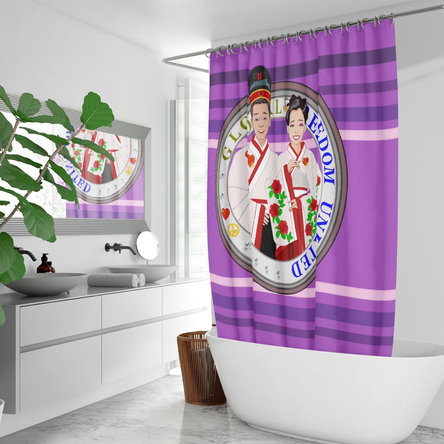 GLOBAL FREEDOM UNITED© Couple China Lilac - Quick-drying Shower Curtain