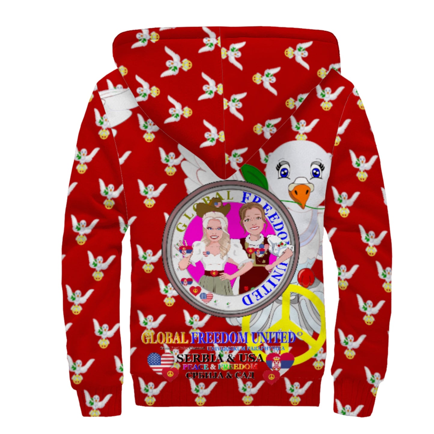 Plush Hoodie GLOBAL FREEDOM UNITED© Women Serbia & USA Red
