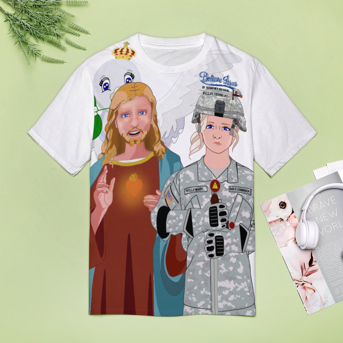 Women´s T-shirt GLOBAL FREEDOM UNITED© Jesus Christ For Fallen Us American Soldiers Wight