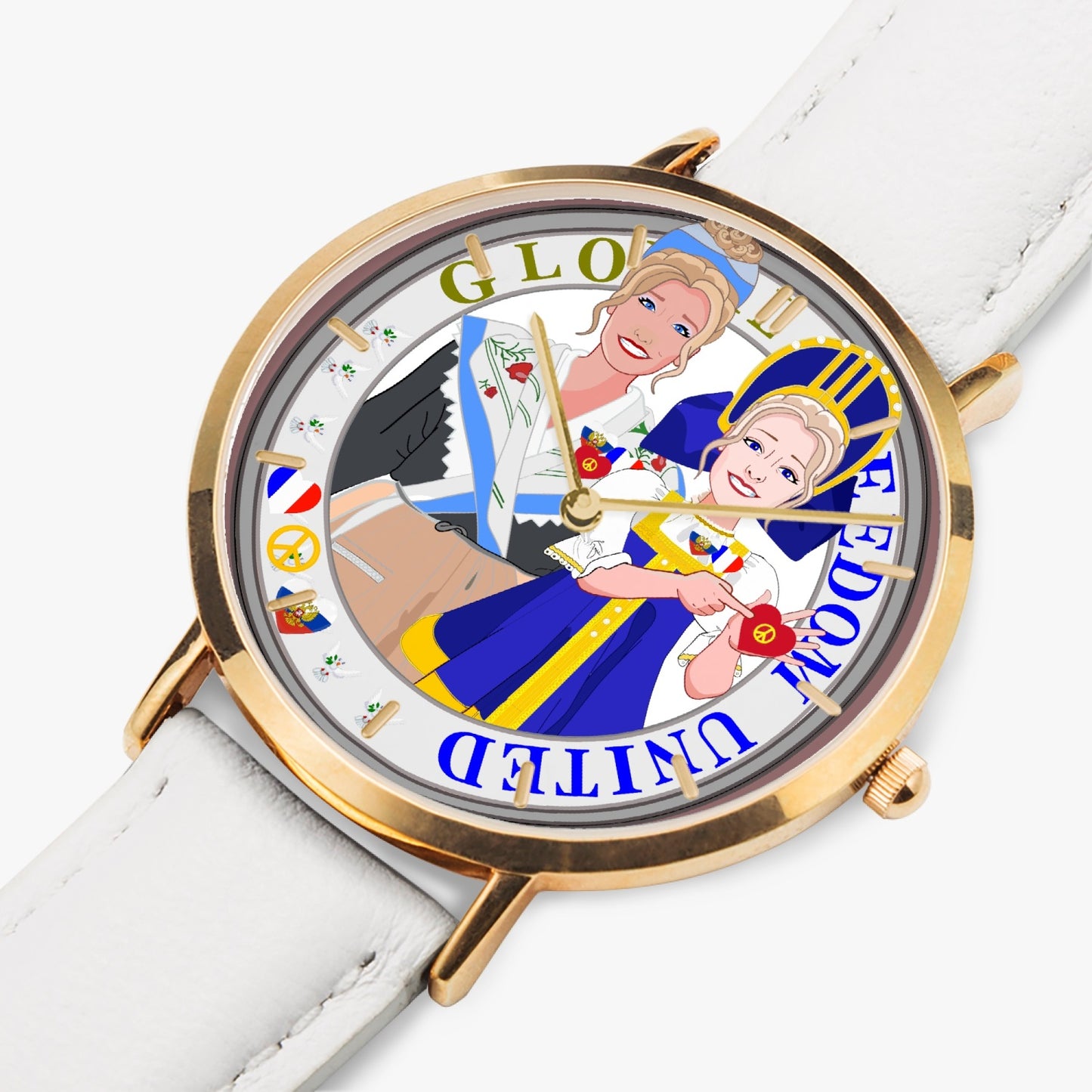 GLOBAL FREEDOM UNITED© Hot Selling Ultra-Thin Leather Strap Quartz Watch (Rose Gold With Indicators) Women French & Russia