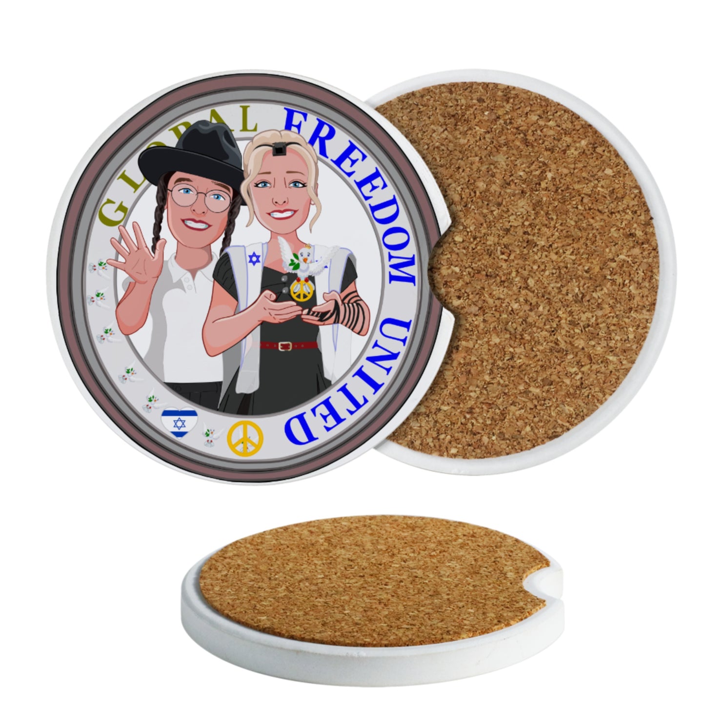 Ceramic Car Coasters Global Freedom United© Couple Israel