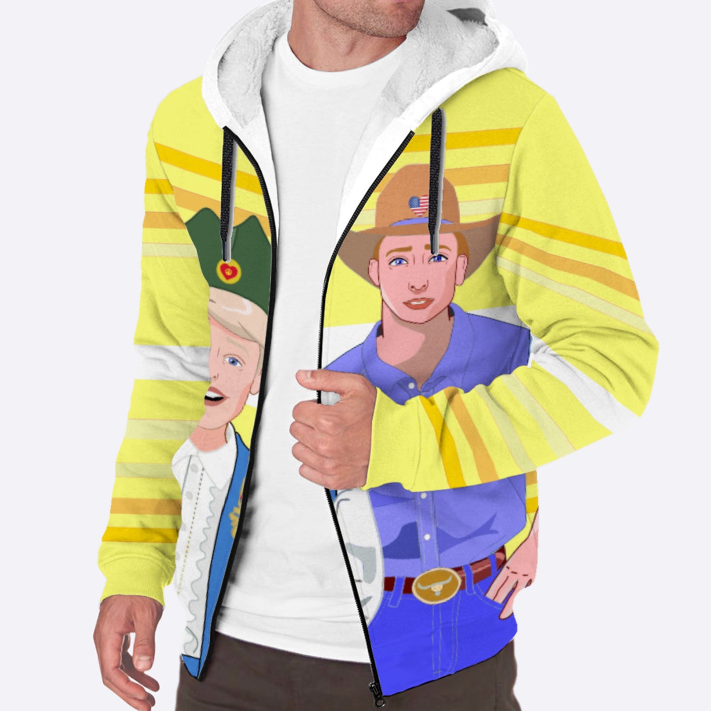 Plush Hoodie GLOBAL FREEDOM UNITED© Men Serbia & USA Yellow