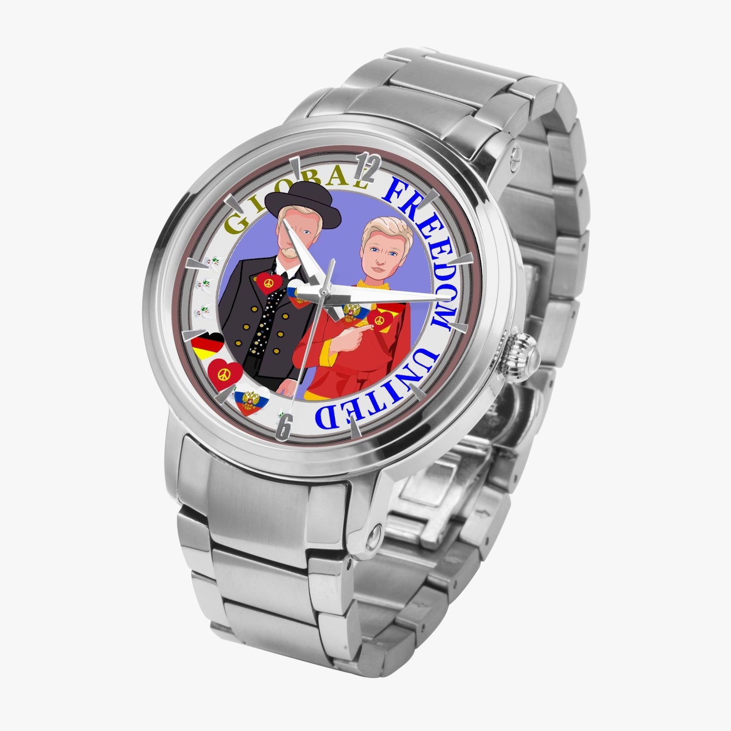 GLOBAL FREEDOM UNITED©  New Steel Strap Automatic Watch (With Indicators) Men Germany & Russia