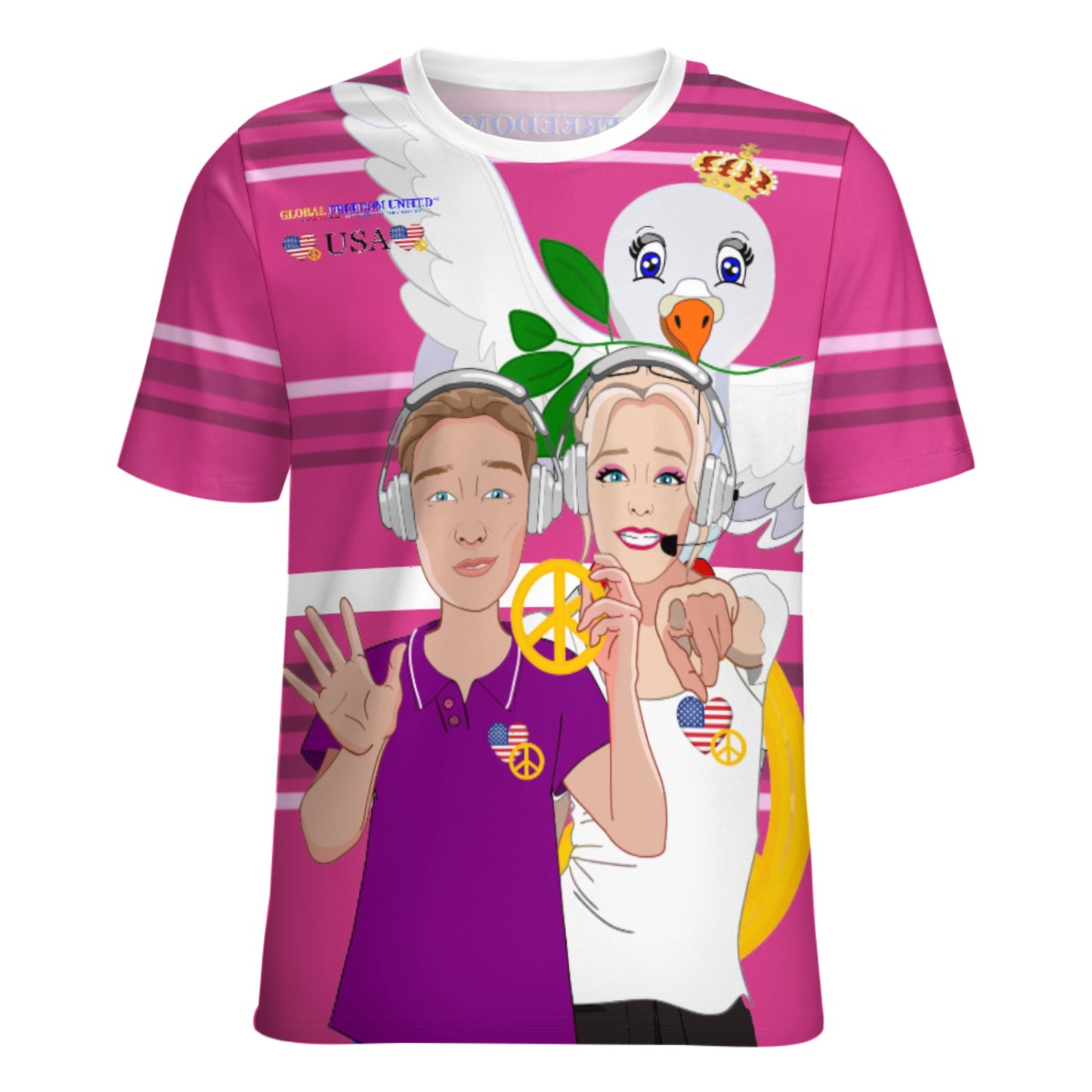Women´s T-shirt 2 GLOBAL FREEDOM UNITED© Couple USA Wight American Pink