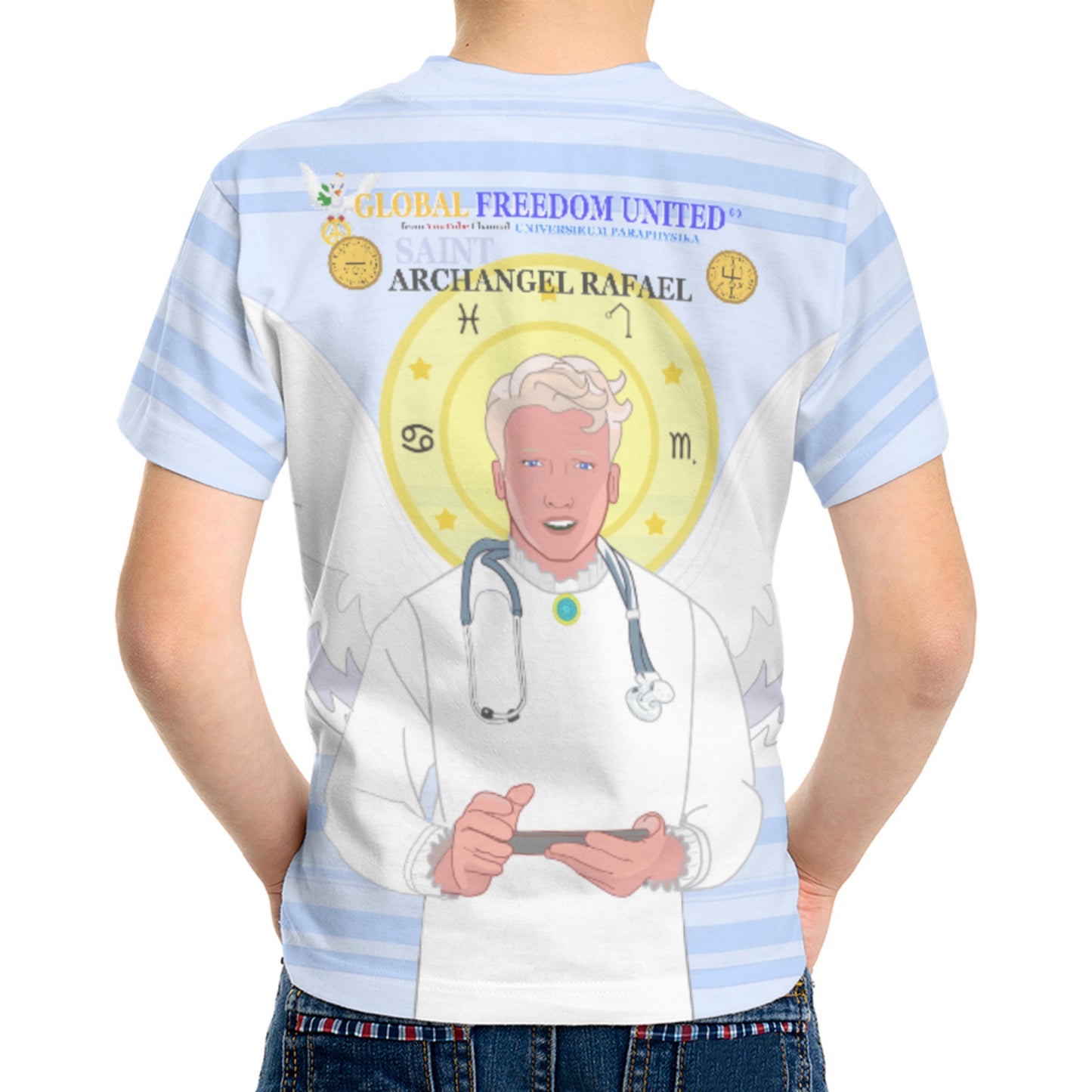 Kid´s T-shirt GLOBAL FREEDOM UNITED© Archangel Rafael English Light Blue