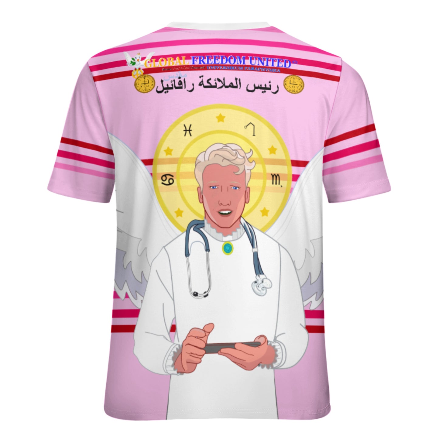 Women´s T-shirt GLOBAL FREEDOM UNITED© Archangel Rafael Arabic Pink1