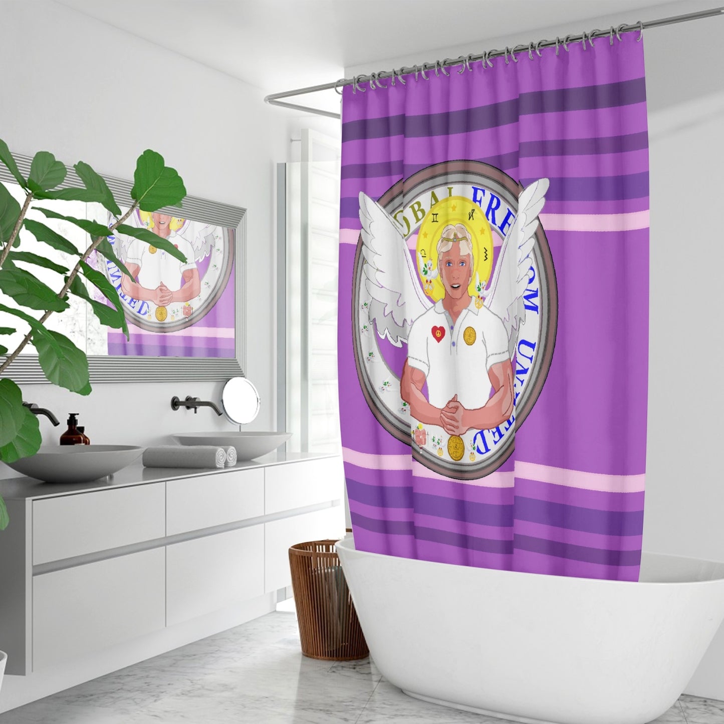 Quick-drying Shower Curtain GLOBAL FREEDOM UNITED© Archangel Michael Version 2 Lilac
