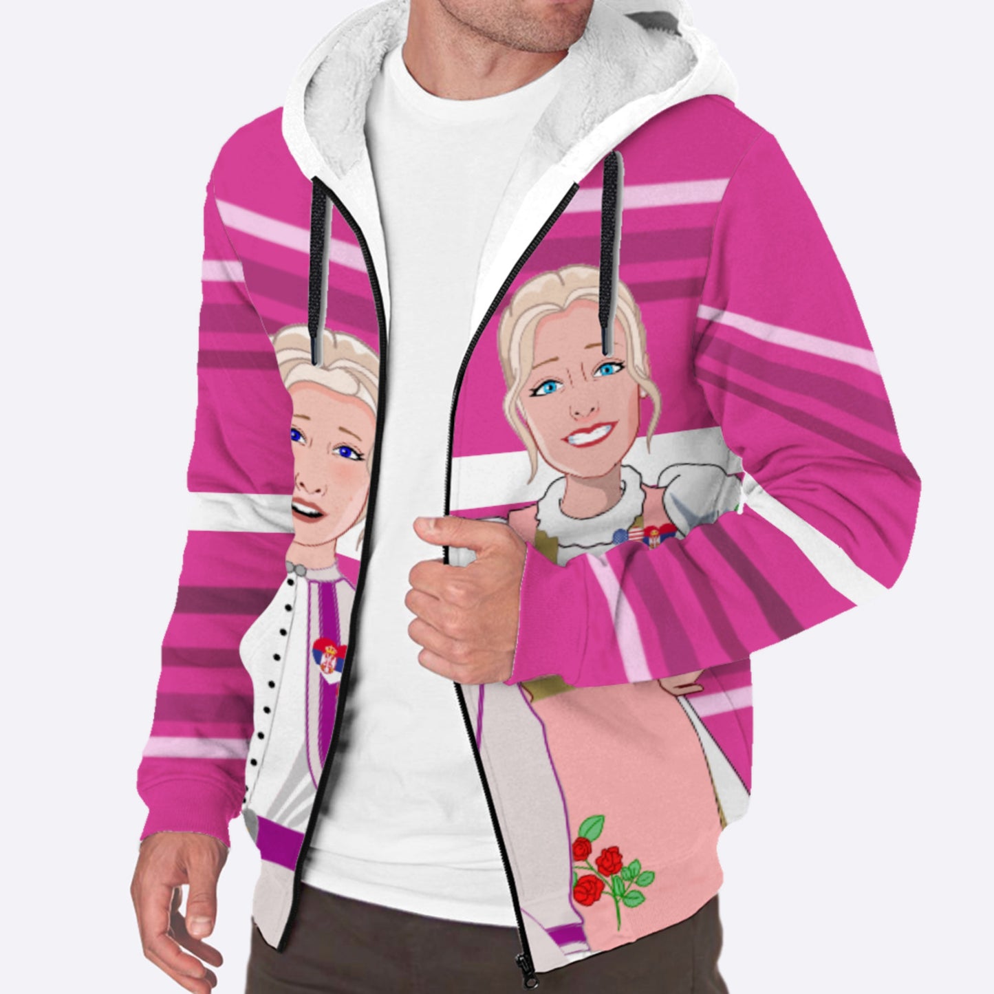 Plush Hoodie GLOBAL FREEDOM UNITED© Women Serbia & USA Pink2