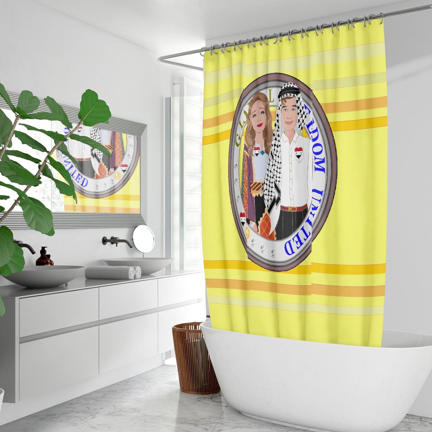 GLOBAL FREEDOM UNITED© Couple Syria Yellow - Quick-drying Shower Curtain