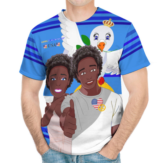 Men´s T-shirt GLOBAL FREEDOM UNITED© Couple USA Afro American Deep Blue