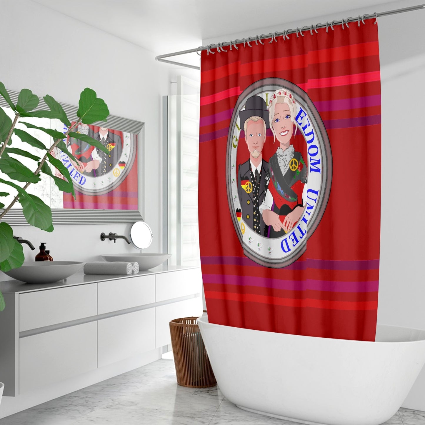 GLOBAL FREEDOM UNITED© Couple Germany V1 Red - Quick-drying Shower Curtain