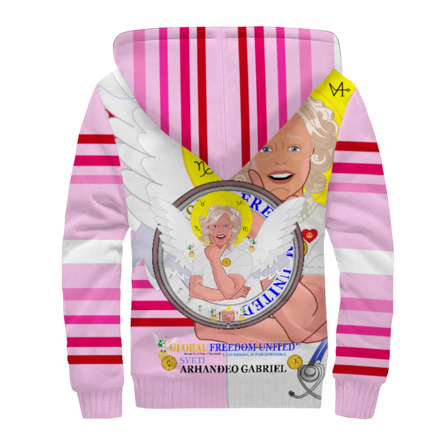 Plush Hoodie GLOBAL FREEDOM UNITED© Archangel Gabriel Croatia Pink1
