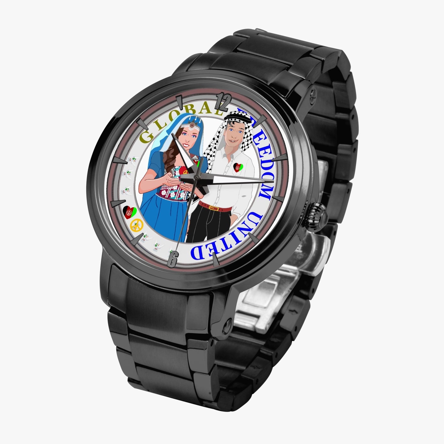 GLOBAL FREEDOM UNITED© Couple Afghanistan New Steel Strap Automatic Watch (With Indicators)