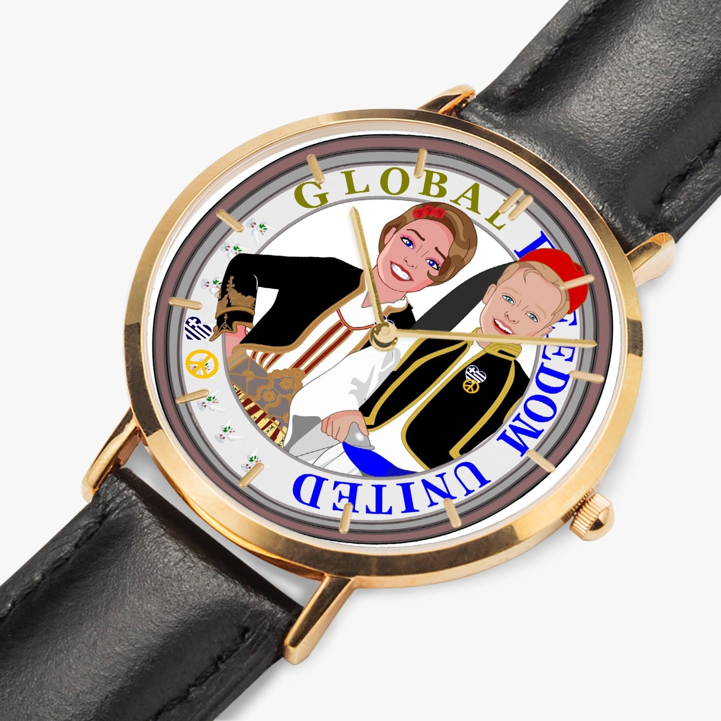 Hot Selling Ultra-Thin Leather Strap Quartz Watch (Rose Gold With Indicators) GLOBAL FREEDOM UNITED© Couple Greece