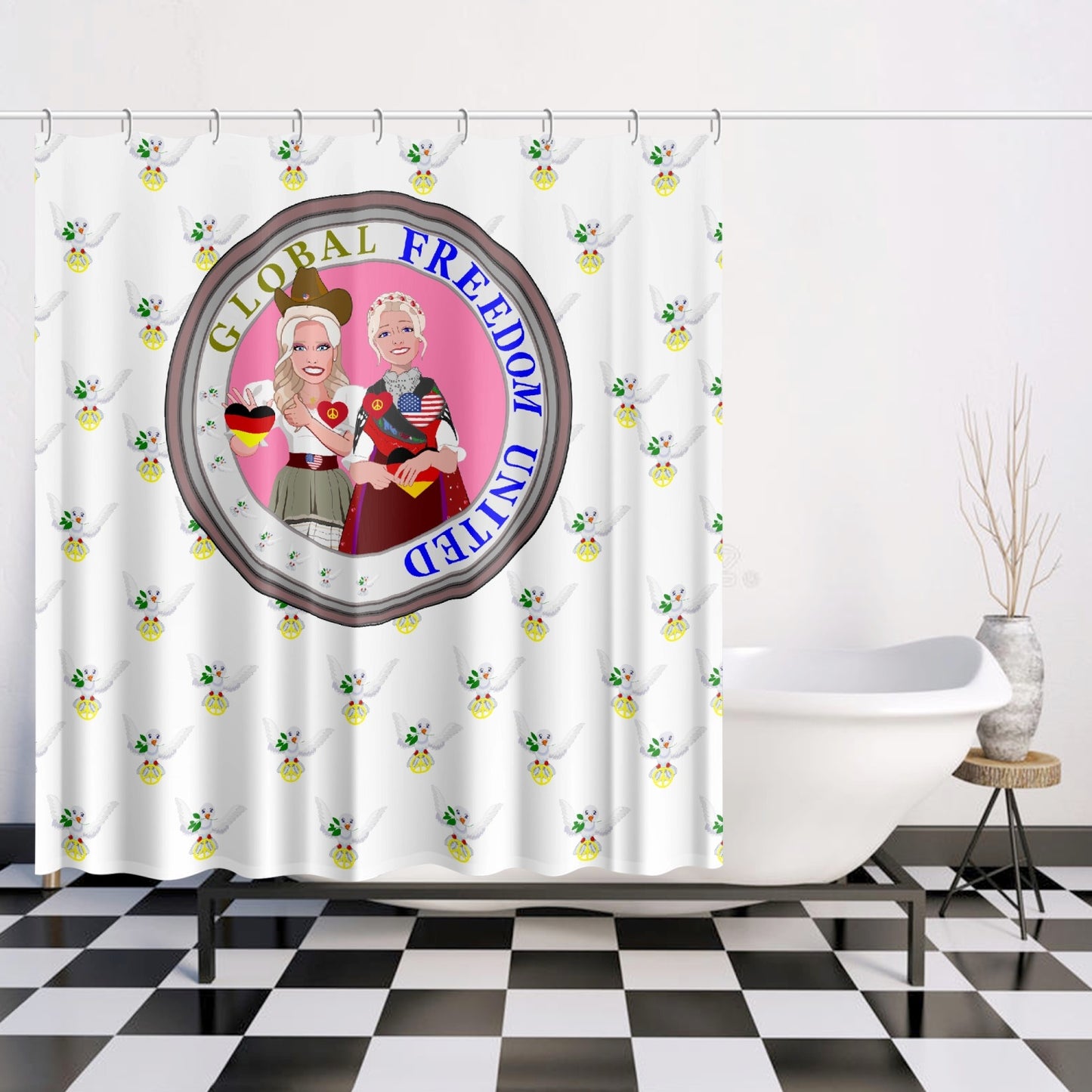 GLOBAL FREEDOM UNITED WOMEN USA & GERMANY OLD PEACE WIGHT Quick-drying Shower Curtain