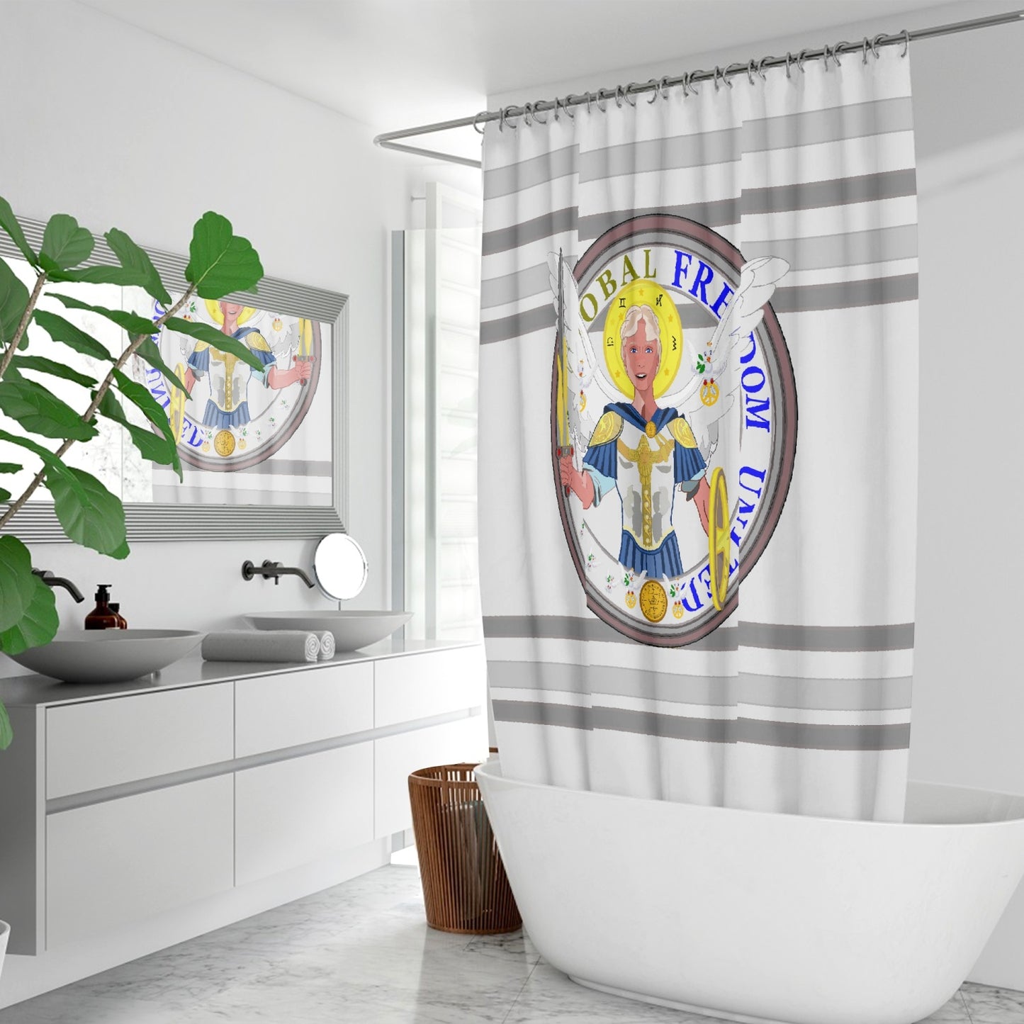 Quick-drying Shower Curtain GLOBAL FREEDOM UNITED© Archangel Michael Version 1 Grey