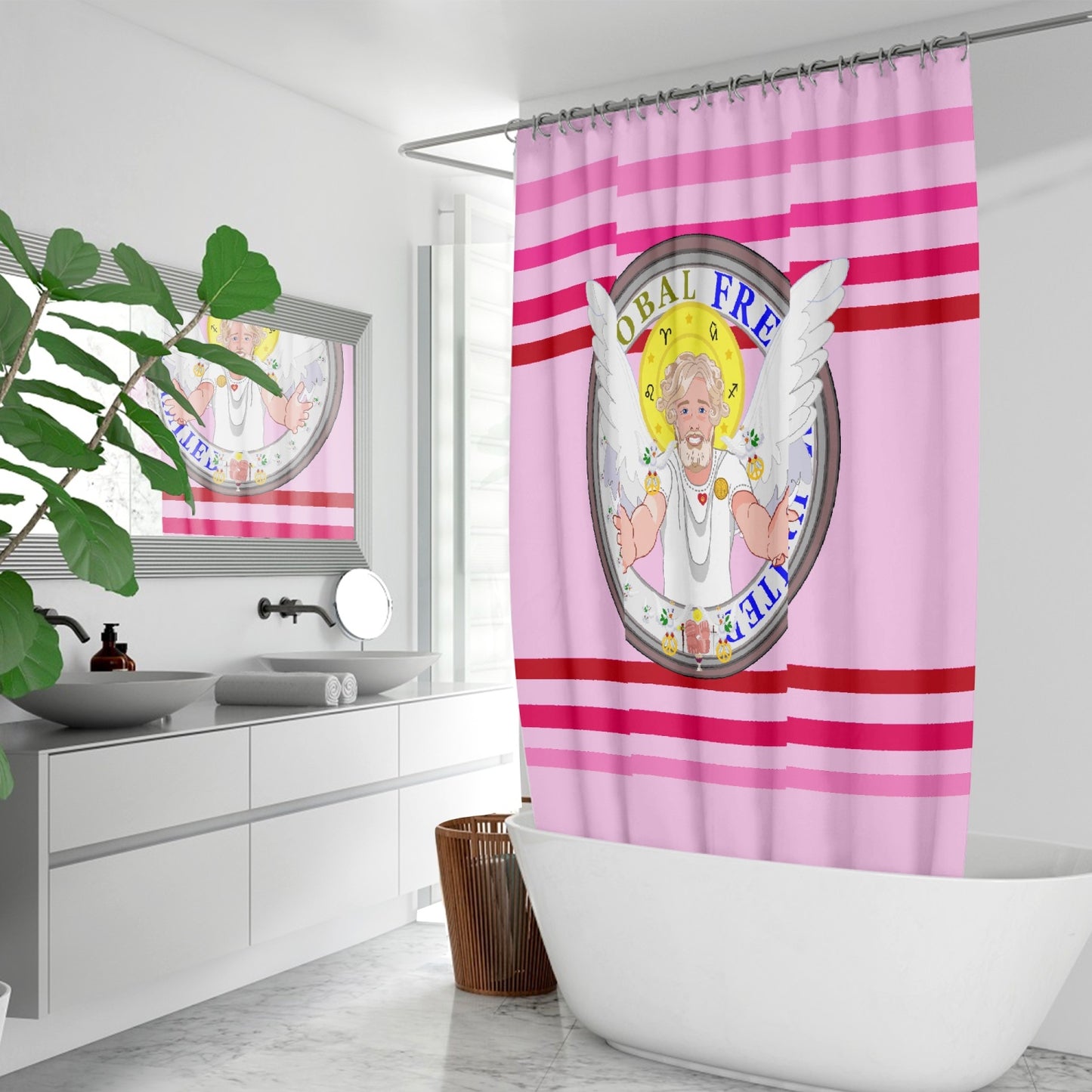 Quick-drying Shower Curtain GLOBAL FREEDOM UNITED© Archangel Uriel Pink1