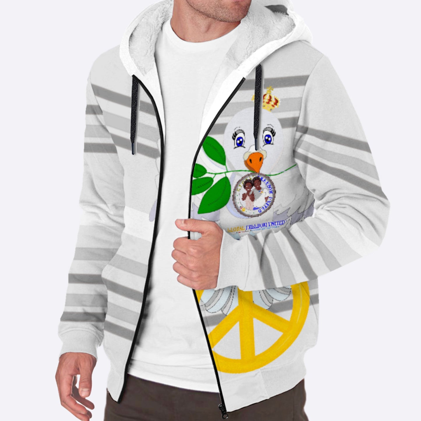 Plush Hoodie GLOBAL FREEDOM UNITED© Couple USA Afro American Grey