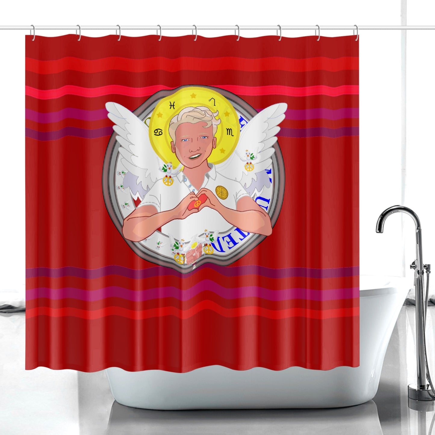 Quick-drying Shower Curtain GLOBAL FREEDOM UNITED© Archangel Rafael Red