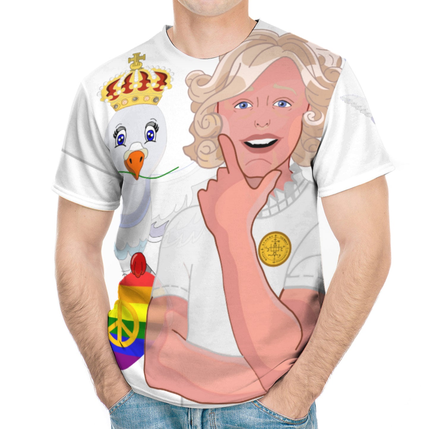 Men´s T-shirt GLOBAL FREEDOM UNITED© Archangel Gabriel Wight Dove Of Peace Latin