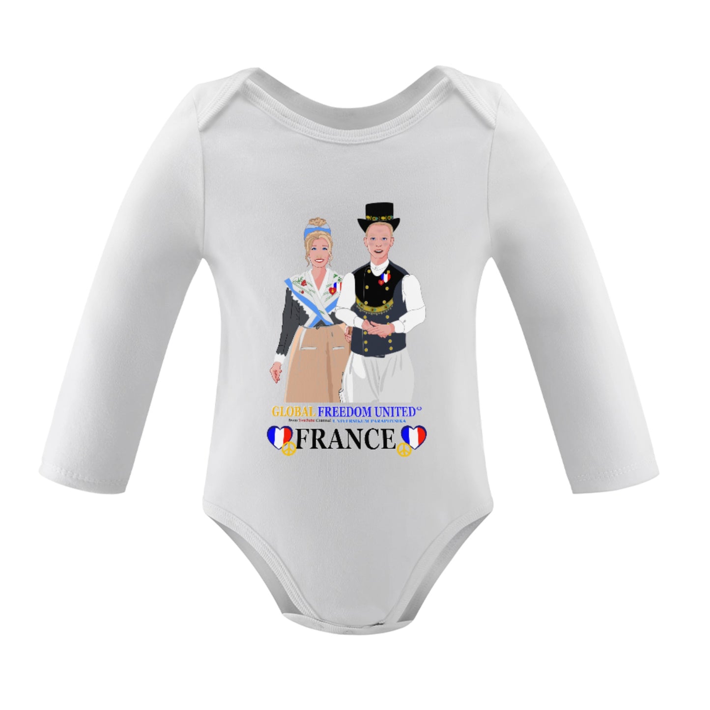 Baby Long-sleeve Bodysuit GLOBAL FREEDOM UNITED© Couple French V1