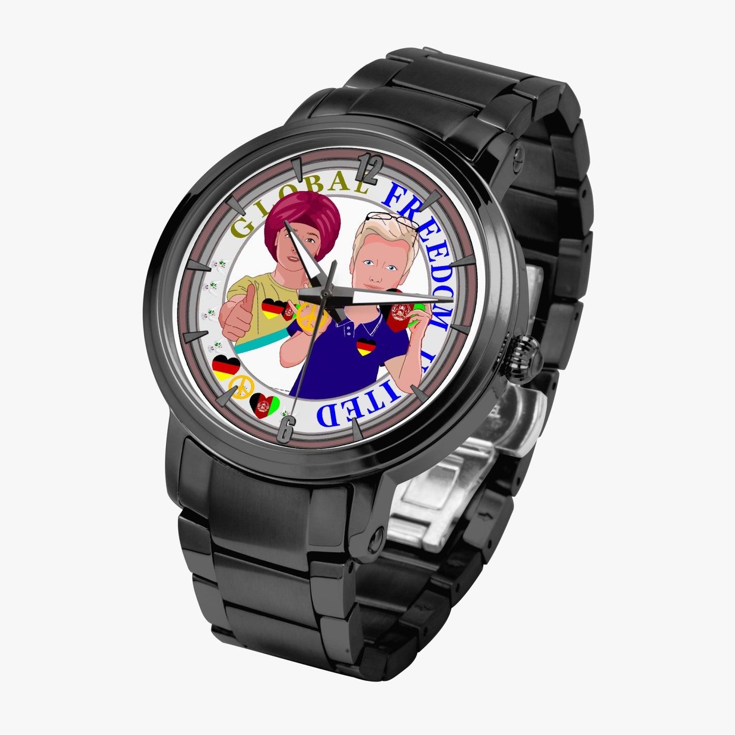 GLOBAL FREEDOM UNITED© New Steel Strap Automatic Watch (With Indicators) Men Afghanistan & Germany V2