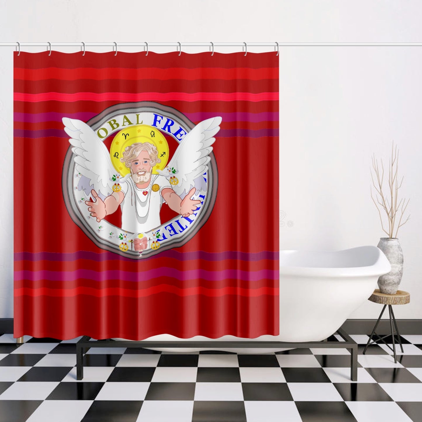 Quick-drying Shower Curtain GLOBAL FREEDOM UNITED© Archangel Uriel Red