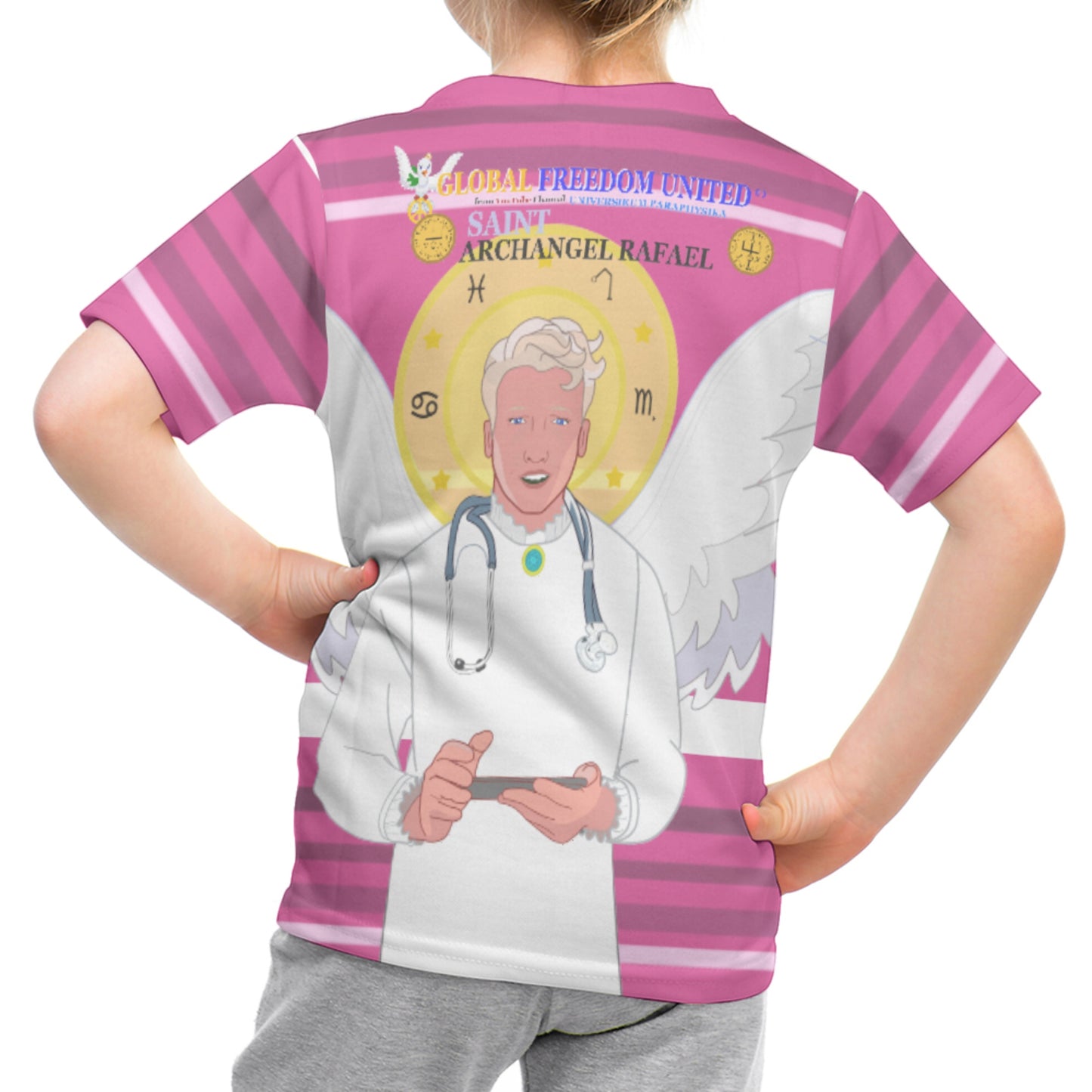 Kid´s T-shirt GLOBAL FREEDOM UNITED© Archangel Rafael English Pink2