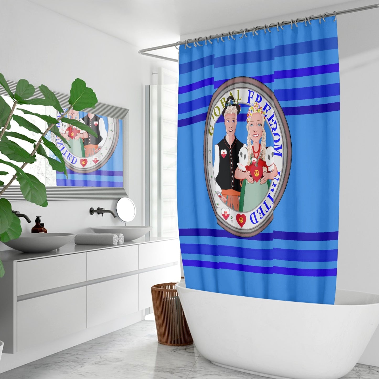 GLOBAL FREEDOM UNITED© Couple Poland Deep Blue - Quick-drying Shower Curtain