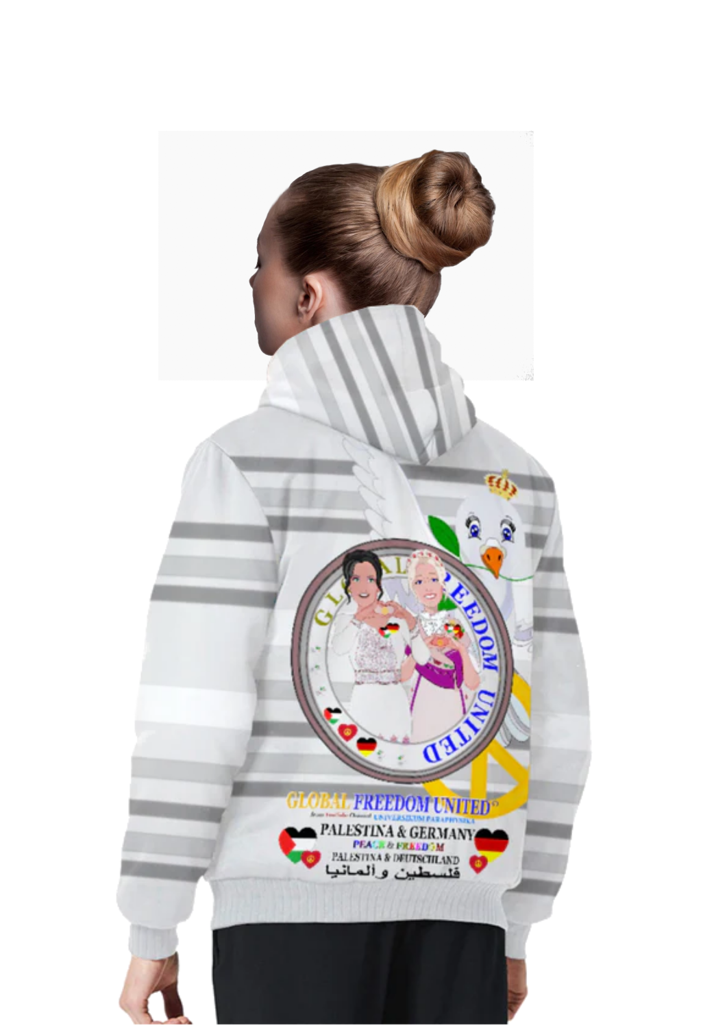 Plush Hoodie GLOBAL FREEDOM UNITED© Women Palestina & Germany Grey