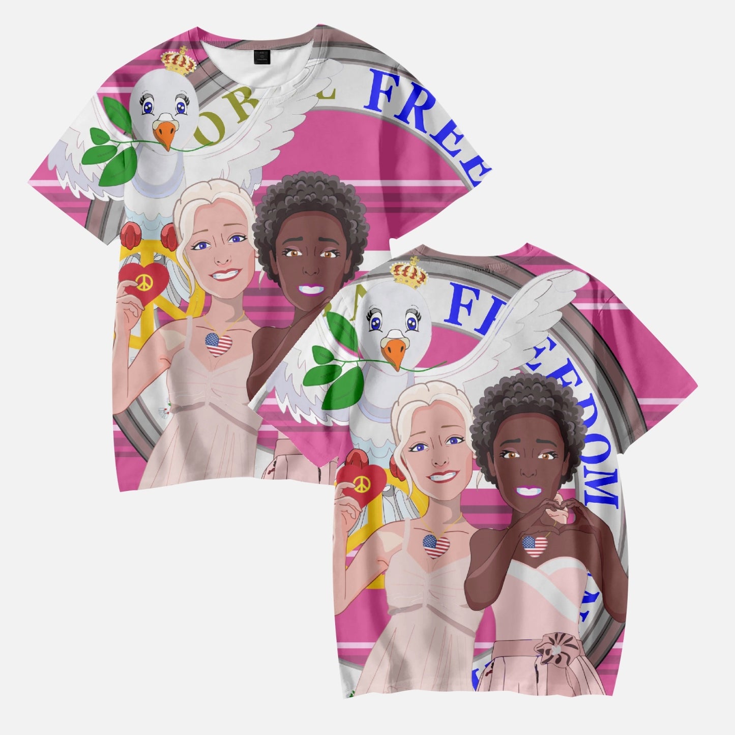 Kids' Short T-Shirts GLOBAL FREEDOM UNITED ANTI FASHISM & RACISM GIRL PINK 2