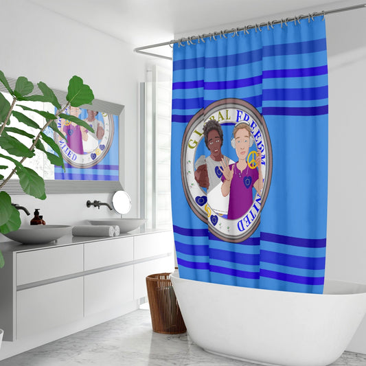 Quick-drying Shower Curtain  GLOBAL FREEDOM UNITED© Men Anti Fascism & Racism EU Deep Blue