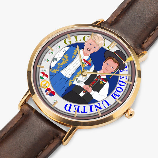 GLOBAL FREEDOM UNITED© Hot Selling Ultra-Thin Leather Strap Quartz Watch (Rose Gold With Indicators) Men Serbia & Hungary