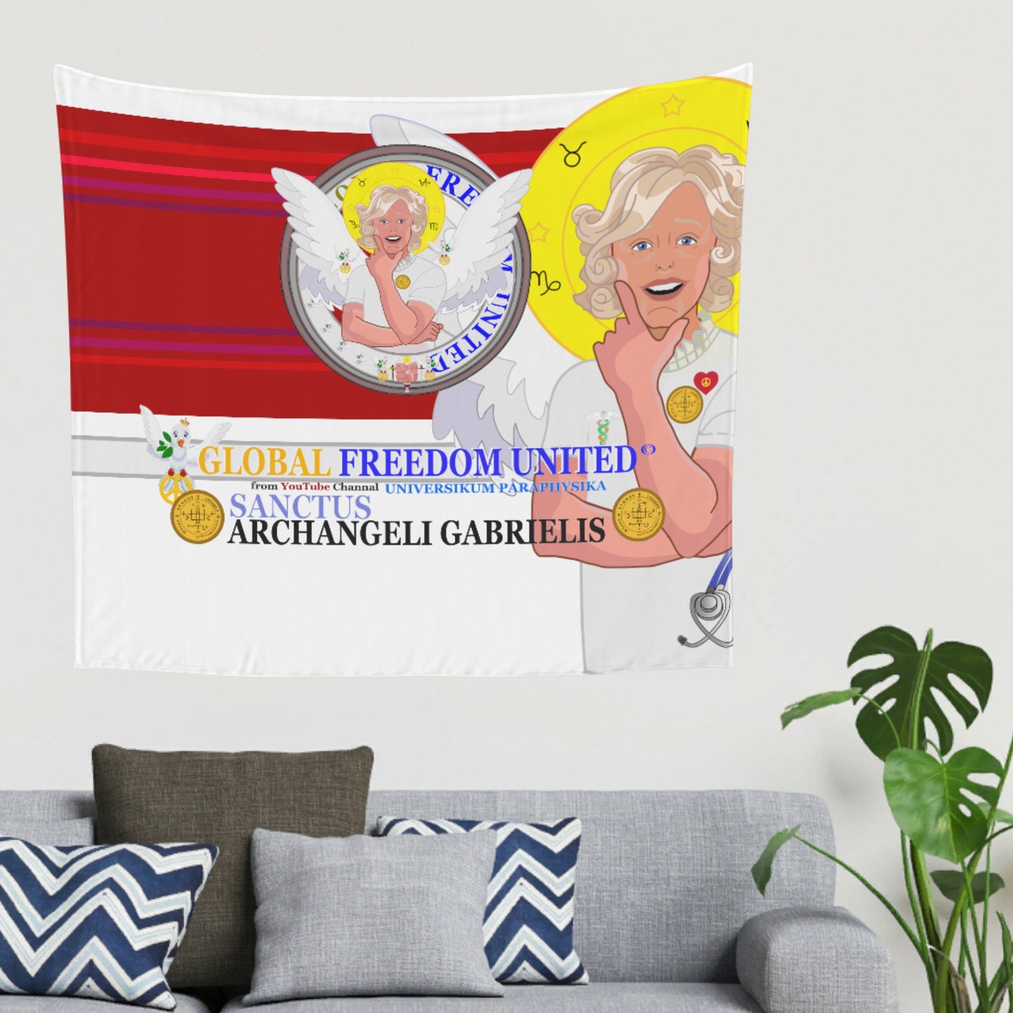 Tapestry GLOBAL FREEDOM UNITED© Archangel Gabriel Latein Red