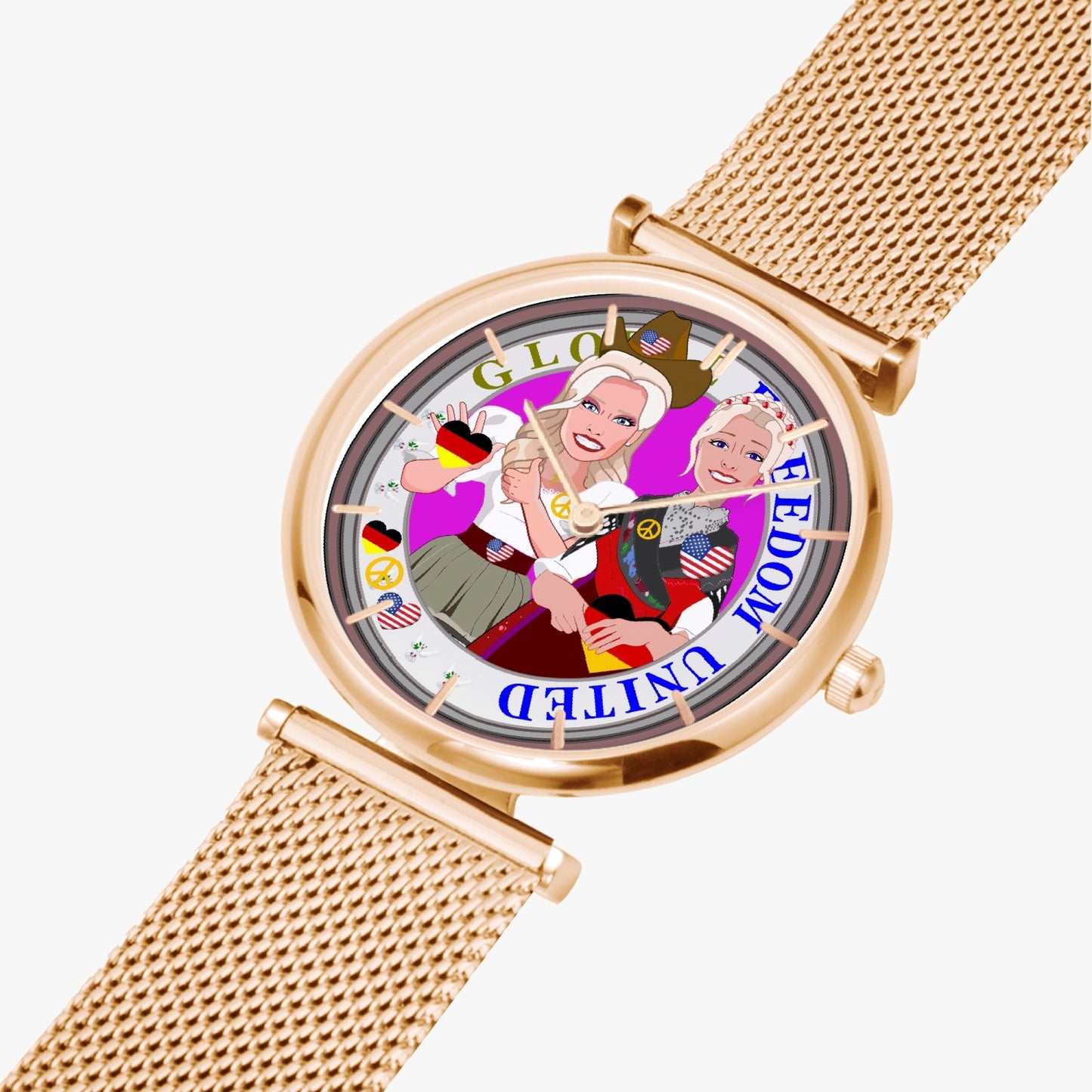 GLOBAL FREEDOM UNITED© New Stylish Ultra-Thin Quartz Watch (With Indicators) Women USA & Germany