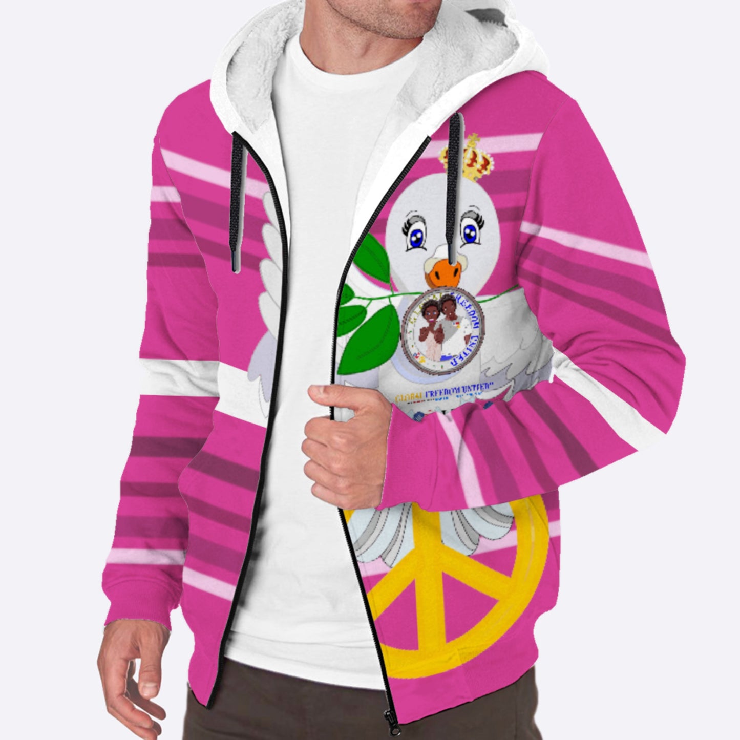 Plush Hoodie GLOBAL FREEDOM UNITED© Couple USA Afro American Pink