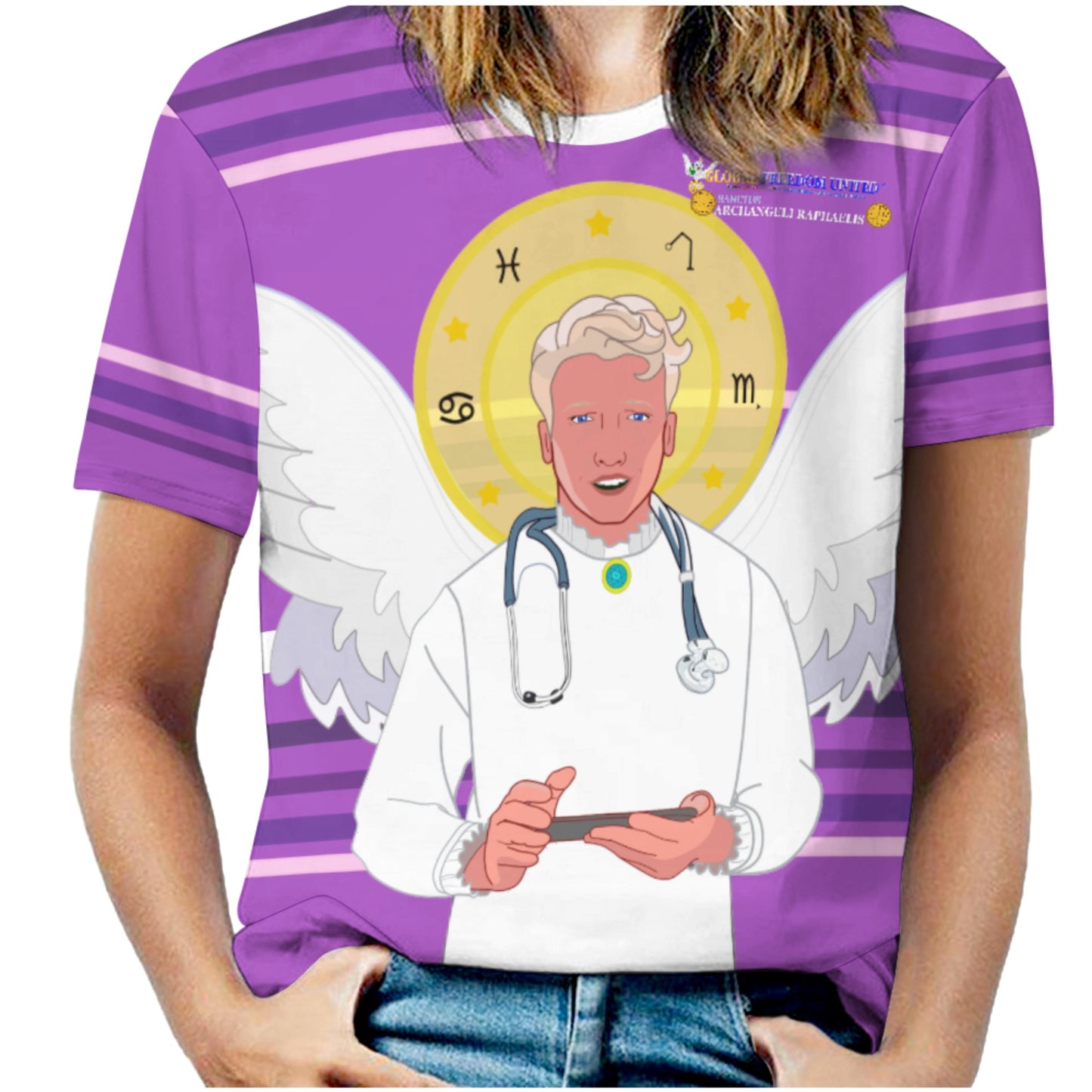 Women´s T-shirt GLOBAL FREEDOM UNITED© Archangel Rafael Old Latin Lilac