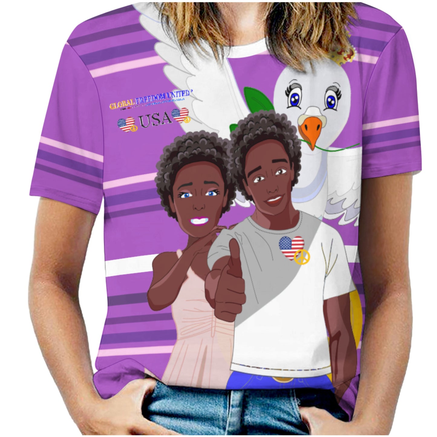 Women´s T-shirt 2 GLOBAL FREEDOM UNITED© Couple USA Afro American Lilac