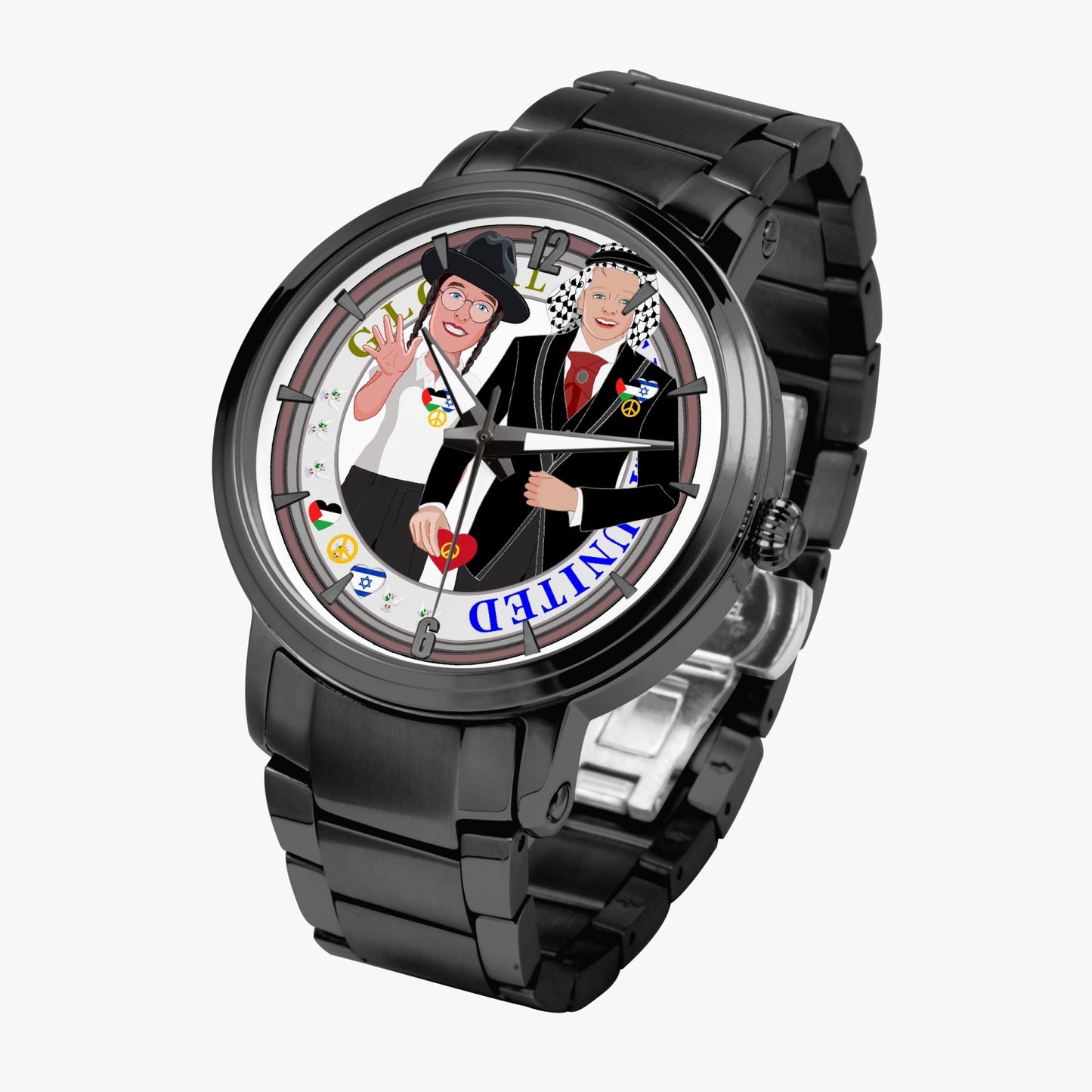 GLOBAL FREEDOM UNITED© New Steel Strap Automatic Watch (With Indicators) Men Israel & Palestina