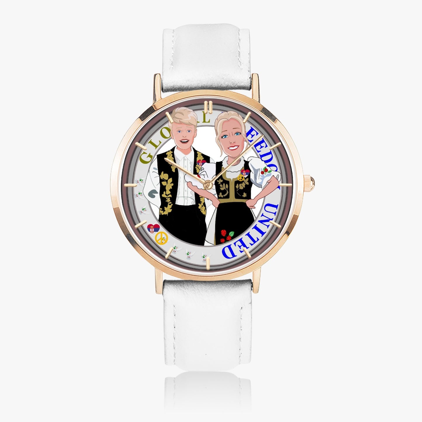 Hot Selling Ultra-Thin Leather Strap Quartz Watch (Rose Gold With Indicators) GLOBAL FREEDOM UNITED COUPLE SERBIA BLACK